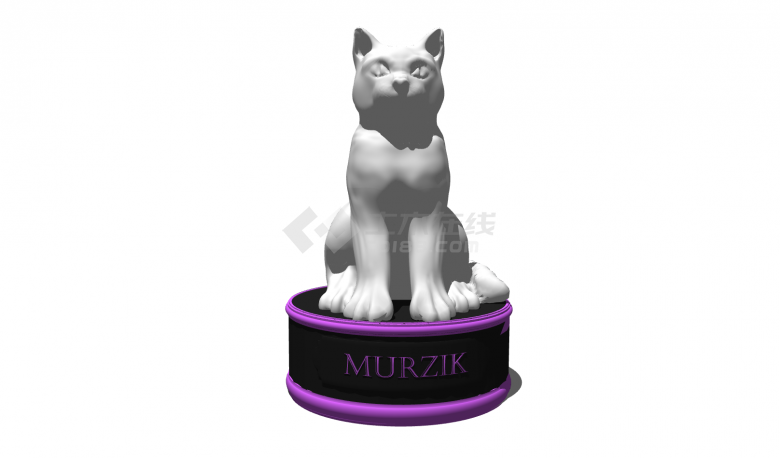 紫黑色圆柱底座白色坐立小猫动物雕塑su模型-图一