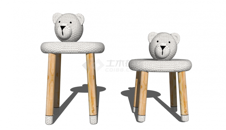 白色小熊儿童家具座椅 su模型-图一