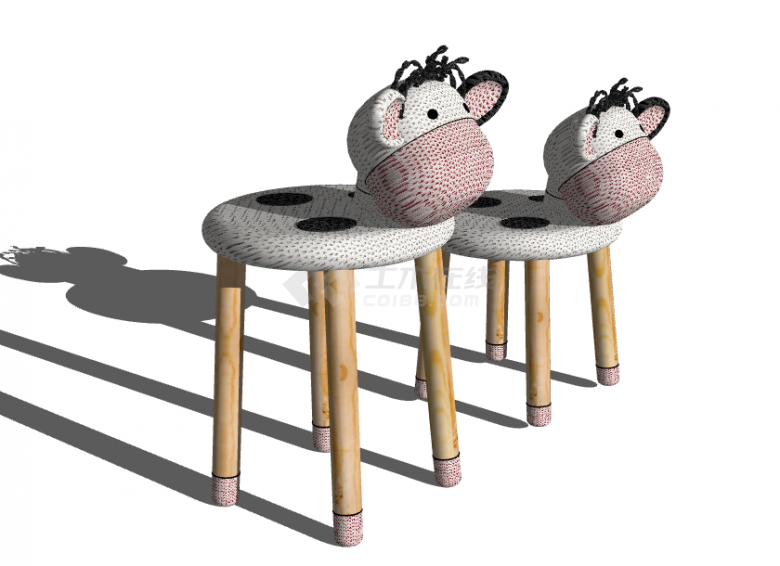 粉白奶牛儿童家具座椅su模型-图二