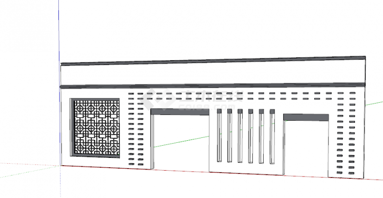 白色黑色镂空中式组件景墙照壁su模型-图二