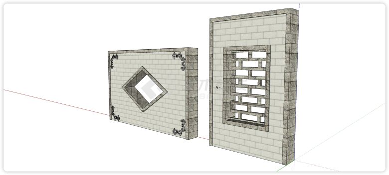 棱形工字形窗花中式组件景墙照壁su模型-图二
