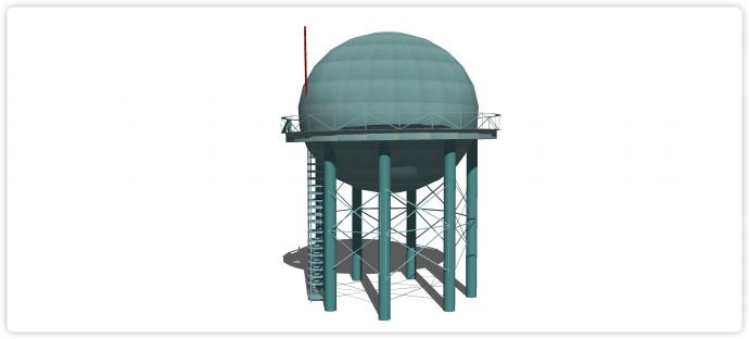蓝绿色圆球工业水塔水柜水箱高塔su模型_图1