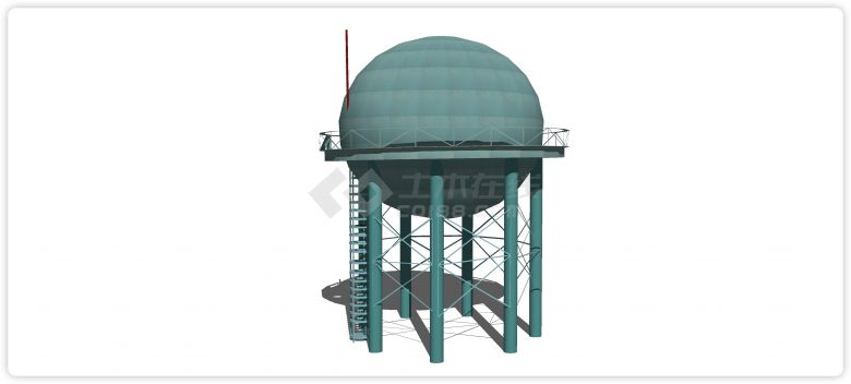 蓝绿色圆球工业水塔水柜水箱高塔su模型-图一