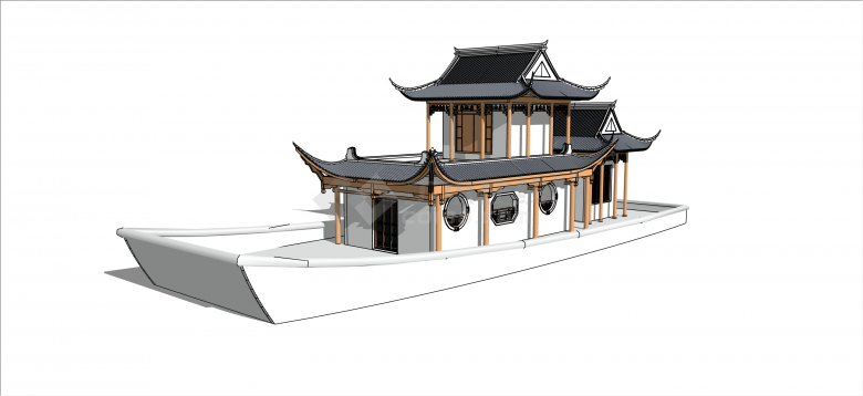 新中式古典大型豪华船su模型-图一