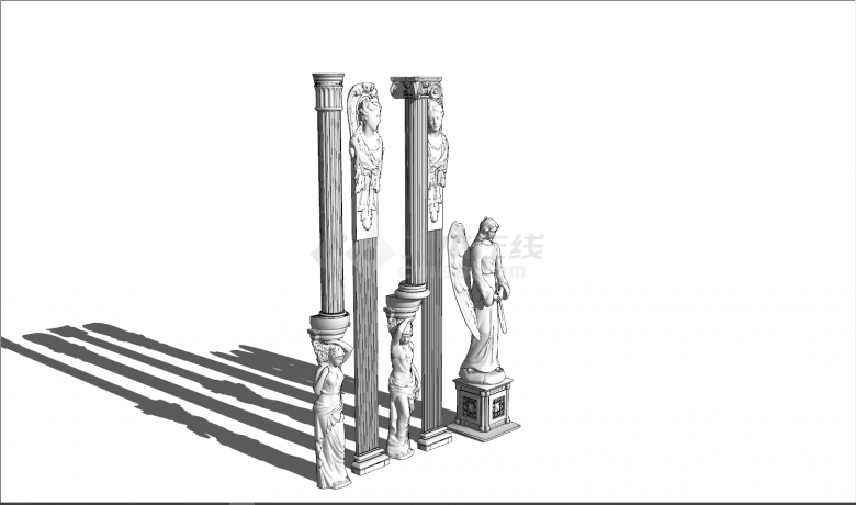 带有人物雕塑罗马柱su模型-图二