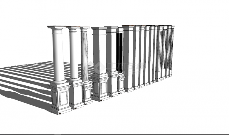 一排各式各样罗马柱su模型-图一