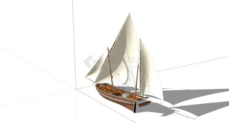 白色多风帆远航帆船su模型-图二