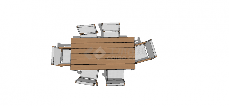 原木材质木板排列式长桌六人桌椅su模型-图一