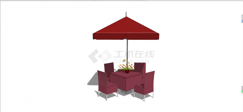 简约红色系户外桌椅su模型-图二