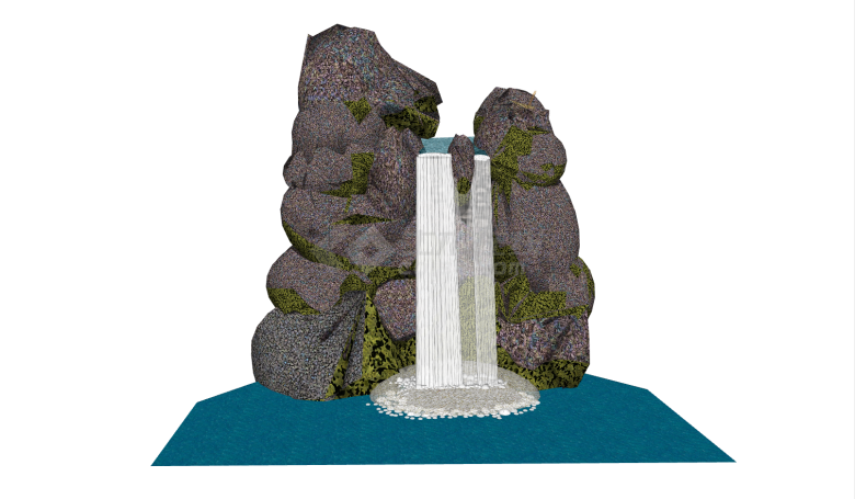 两假山带瀑布景观设计su模型-图一