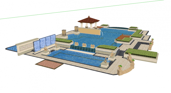 欧式方形简约泳池su模型_图1