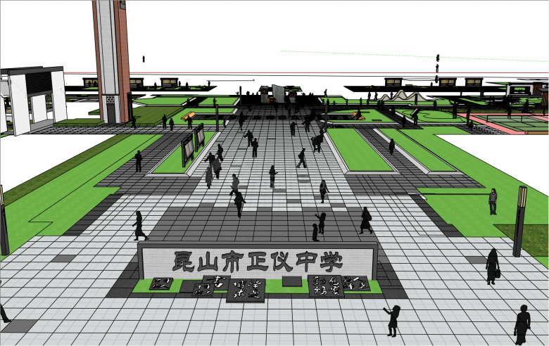 大规模新中式风格校园文化广场雕塑su模型-图一