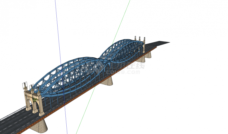 蓝色钢架结构人形天桥su模型-图二