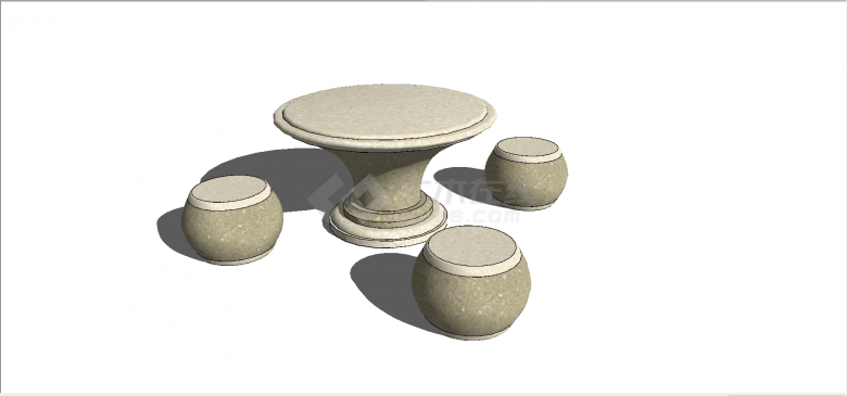中式汉白石材质喇叭花样式三人桌椅su模型-图二