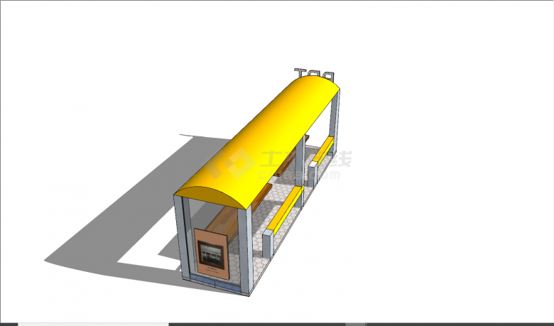 现代黄色长方形公交车站su模型-图一