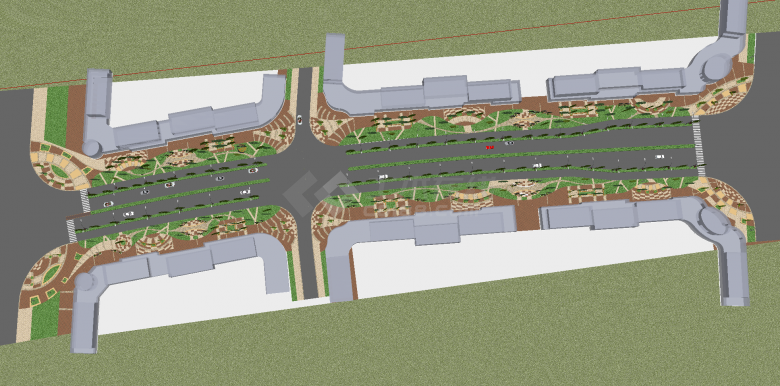 双向车道的道路公路绿化带su模型-图二