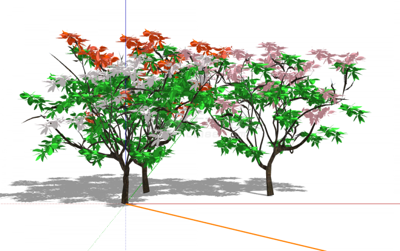 低矮红花3d有色叶树木su模型-图一