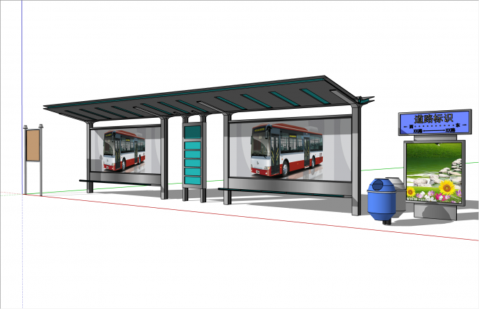 简易铁架现代风格公交站su模型_图1