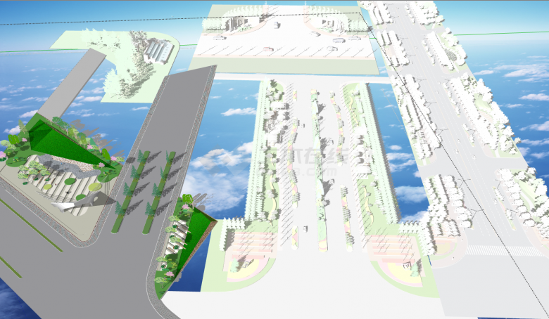 大型绿化道路景观规划su模型-图一
