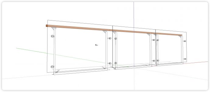 无包边圆木扶手玻璃栏杆su模型_图1