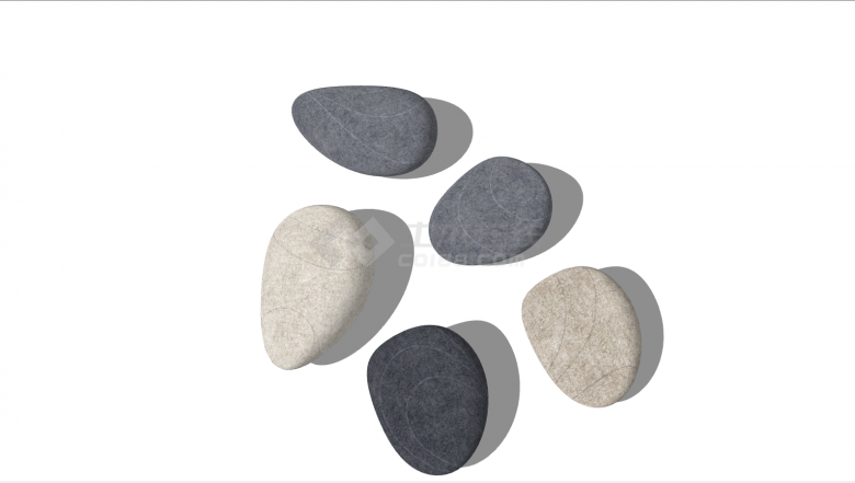 三色椭圆形鹅卵石组su模型-图二
