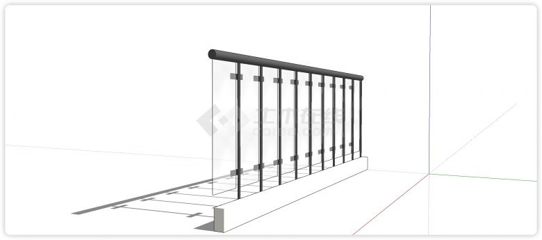 竖形玻璃黑色扶手玻璃栏杆su模型-图二
