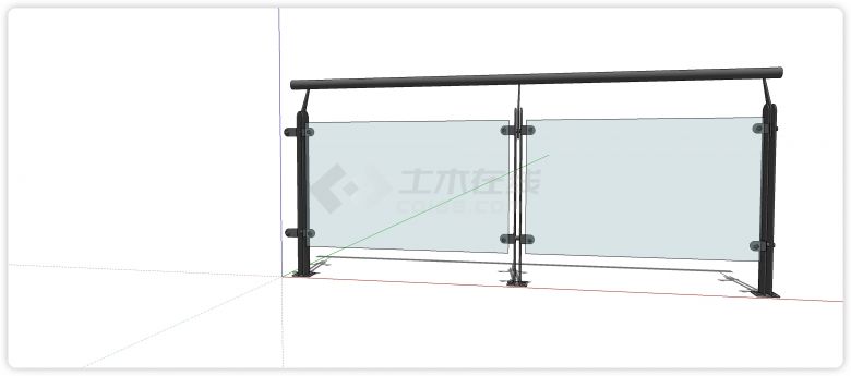 内斜扶手双层固定结构玻璃栏杆su模型-图二