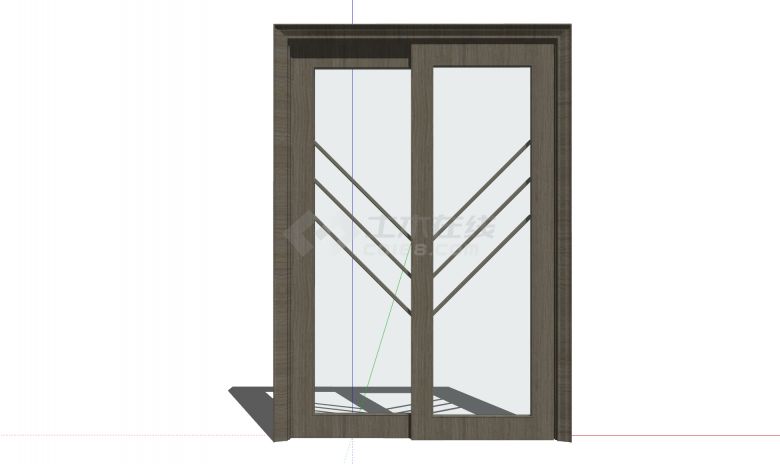 灰色门框玻璃门版新中式门扇su模型-图一