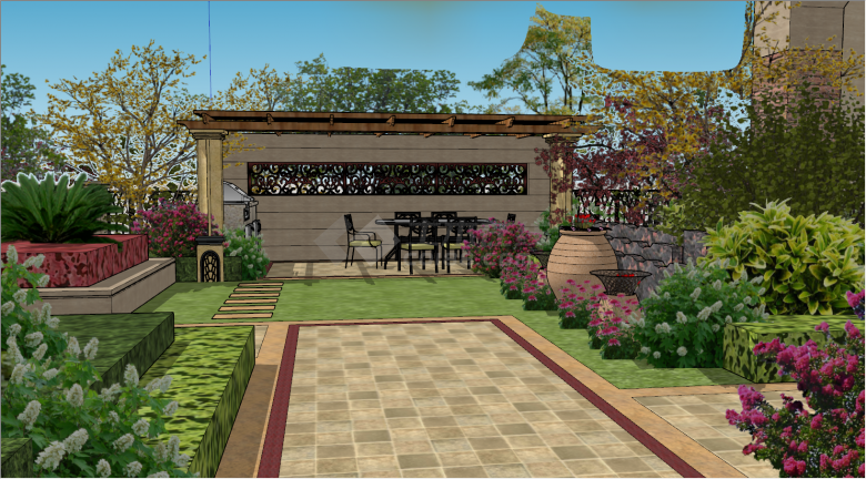 欧式风格景观庭院设计SU模型-图二