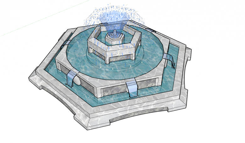 六边形多层水景喷泉SU模型-图一