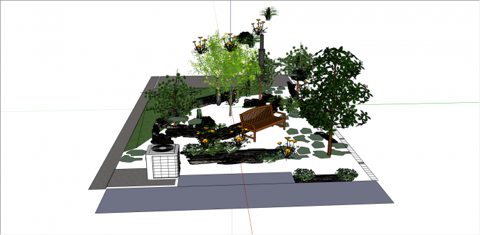 中式多绿植园艺庭院su模型_图1