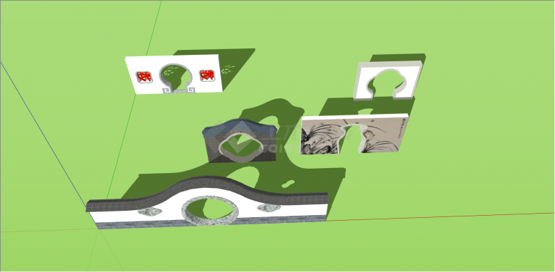 中式园林风格月门墙su模型-图二