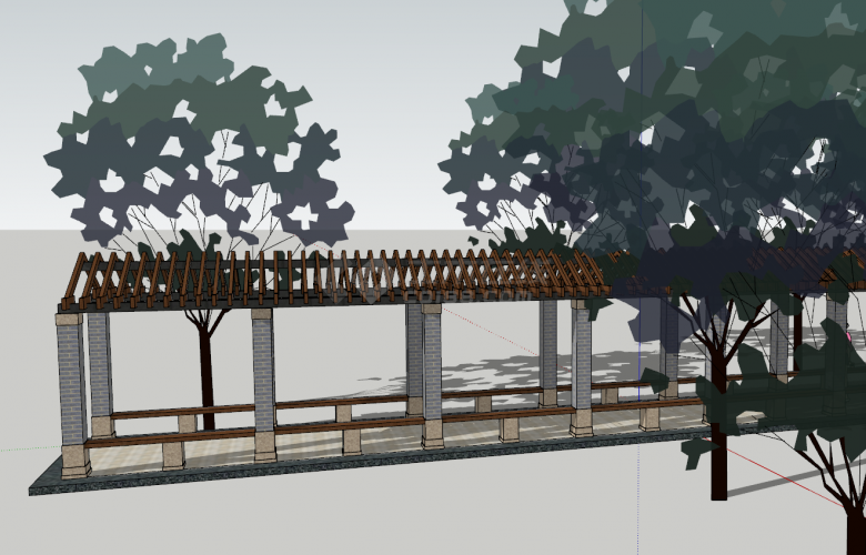 园林廊架长廊景观su模型-图二