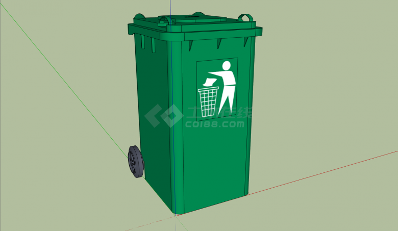 大型长型绿色垃圾桶su模型-图二