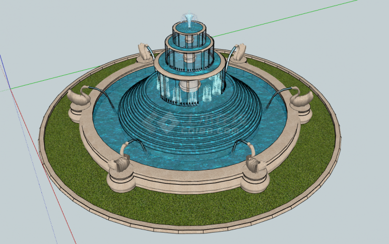 欧式水景喷泉庭院建筑su模型-图二