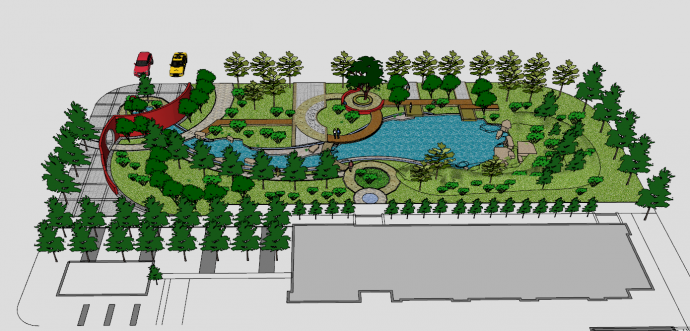 户外园林池塘水景植su模型_图1
