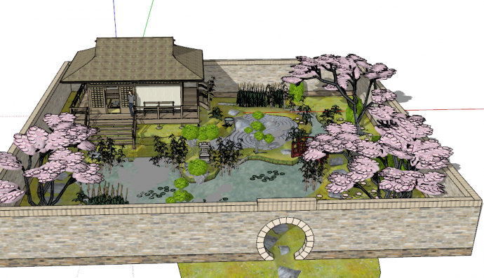 日式风格别墅园林庭院景观su模型_图1