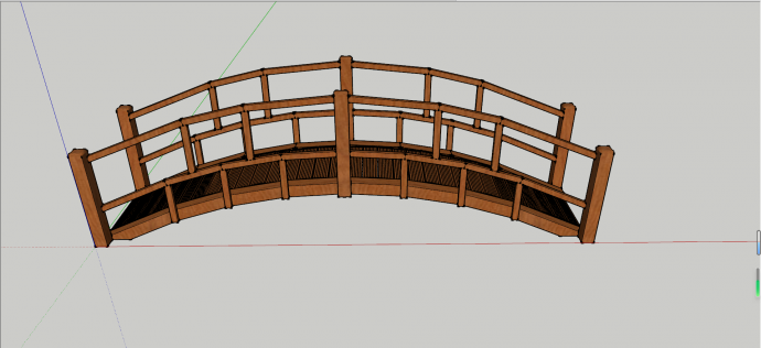 日本式深棕色抛物线式木质拱桥SU模型_图1
