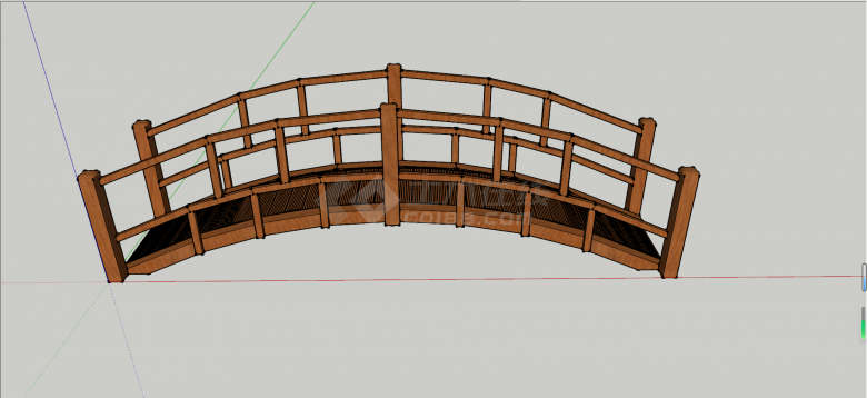 日本式深棕色抛物线式木质拱桥SU模型-图一