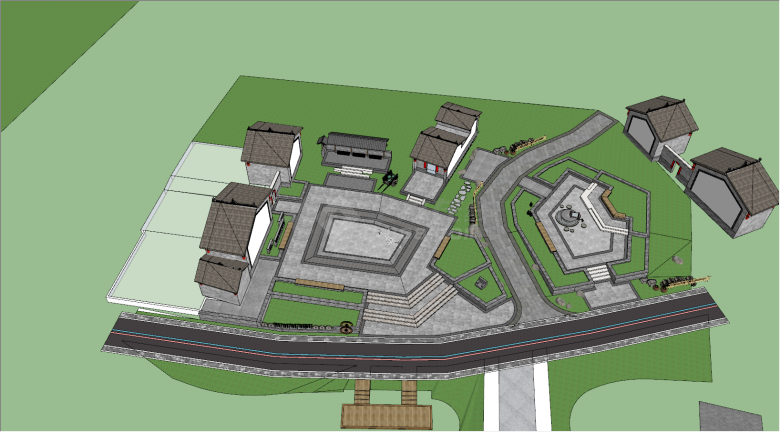 现代乡村风格广场景观SU模型-图一
