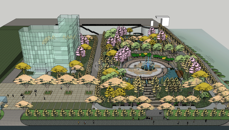 带喷泉的现代风格广场景观公园su模型-图一
