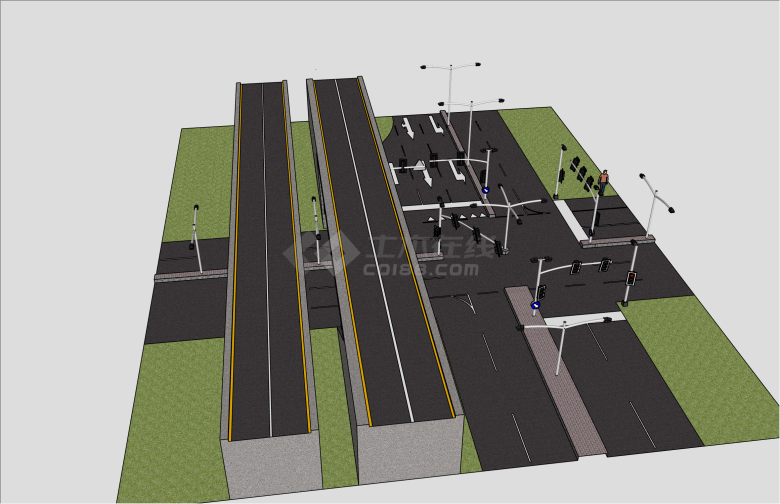 简约现代路灯公路交叉处SU模型-图二