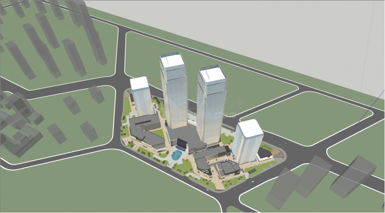 现代风格建筑写字办公楼SU模型-图一