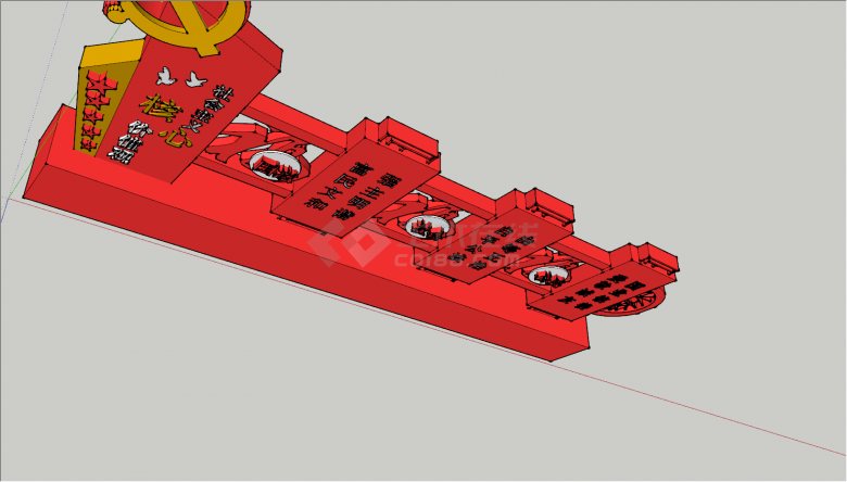 现代党建红色精神堡垒SU模型-图二
