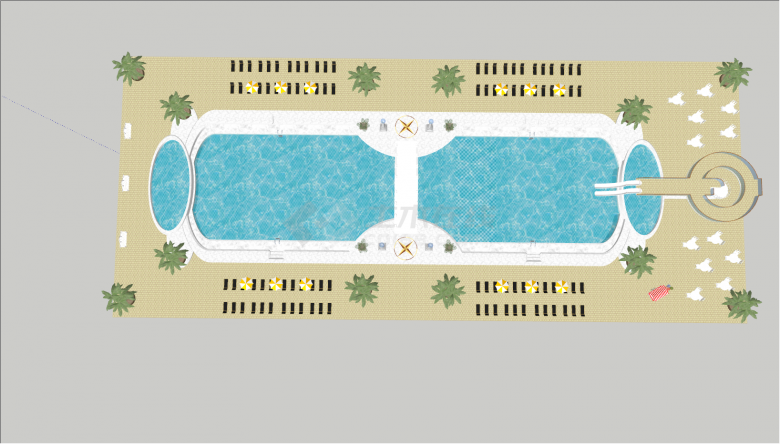 现代户外景观游泳池泳池带桥SU模型-图二