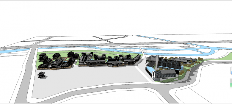 新中式风格大型仿古联排温泉会所建筑SU模型-图一