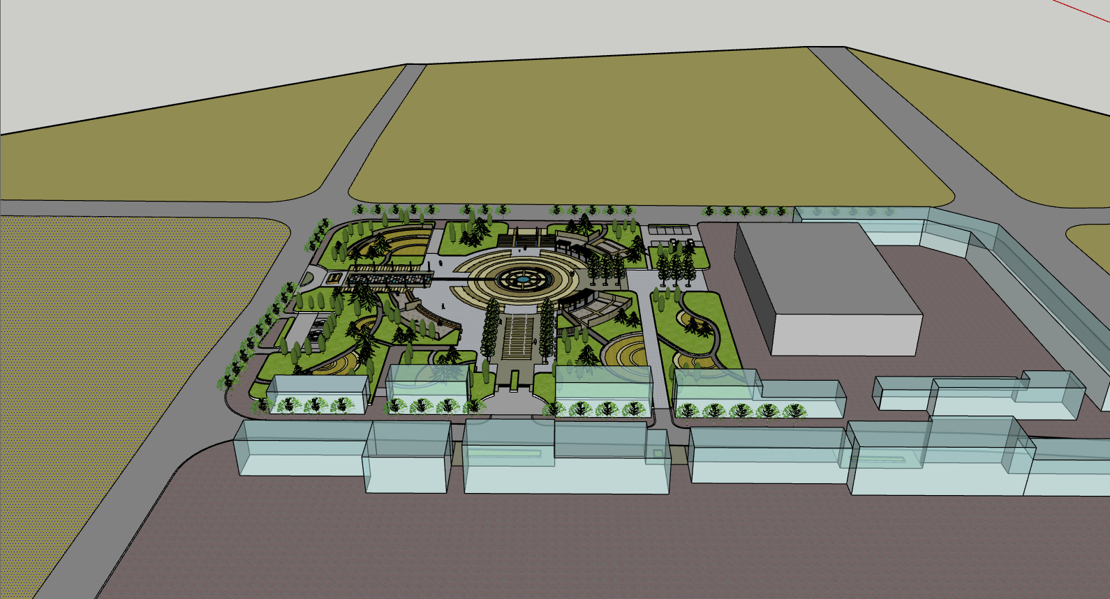 现代紫金广场景观建筑su模型-图二
