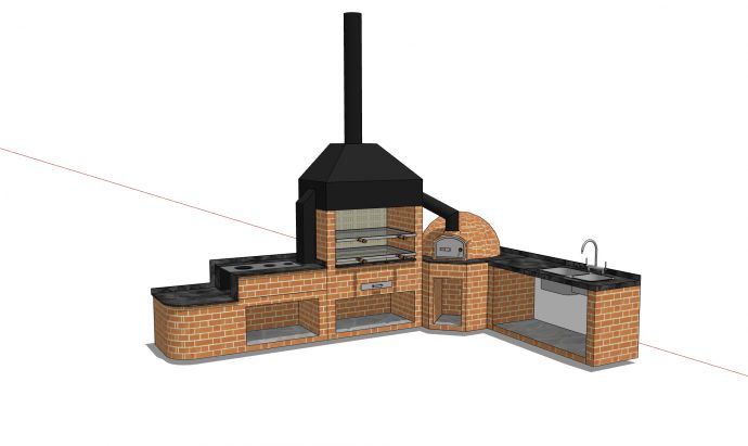 砖砌带烘烤炉中式风格灶台SU模型_图1