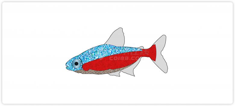红色花纹热带鱼水族馆鱼类动物组合su模型-图一