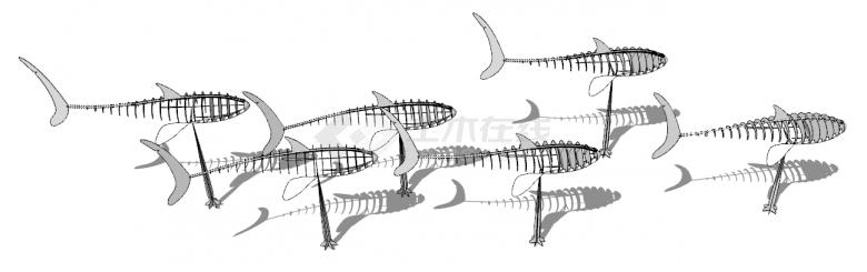 现代鱼古立体雕塑的精美海洋生物su模型-图一